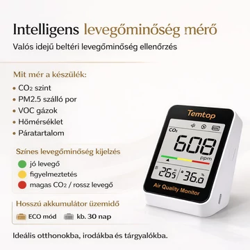 Intelligens levegőminőség mérő CO2-PM2,5-VOC